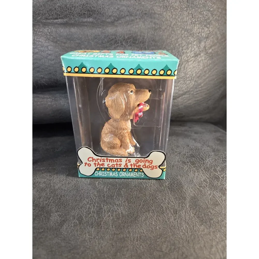 Vintage Cavanagh Bobble Head Christmas Ornaments - Golden Retriever & Tabby Cat